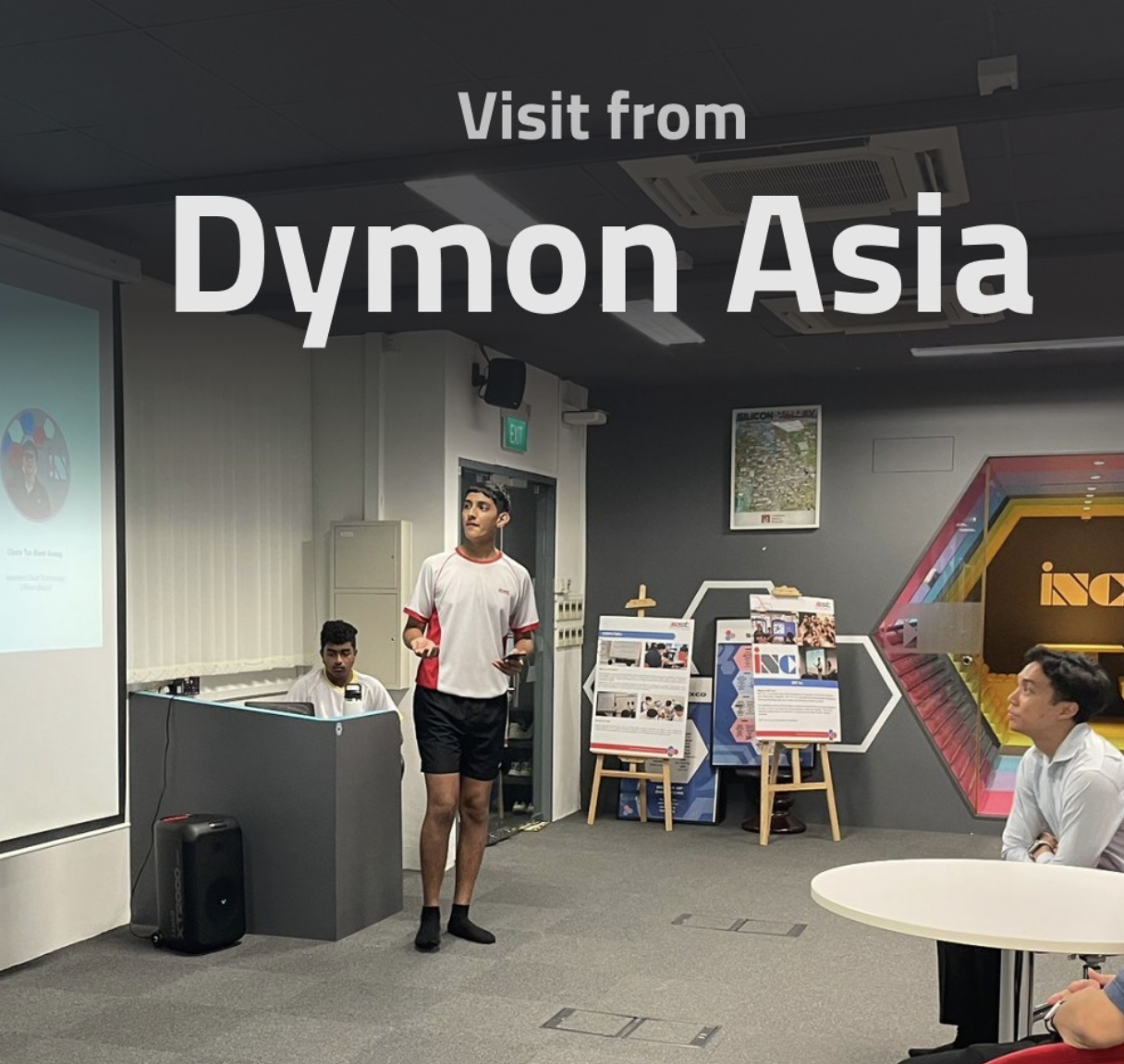 Presenting to guests.